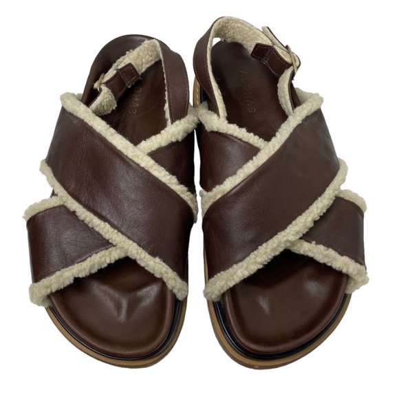 Alohas Marshmallow Brown Leather Sherling Sandals - Picture 2 of 8